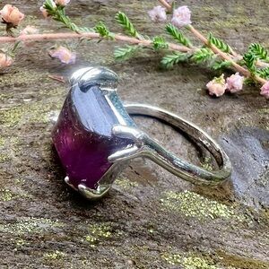 Amethyst Crystal Square Stone Purple Ring